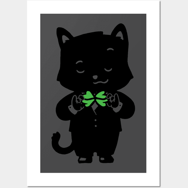 Luck Tie Cat Four Leaf Clover Wall Art by vo_maria